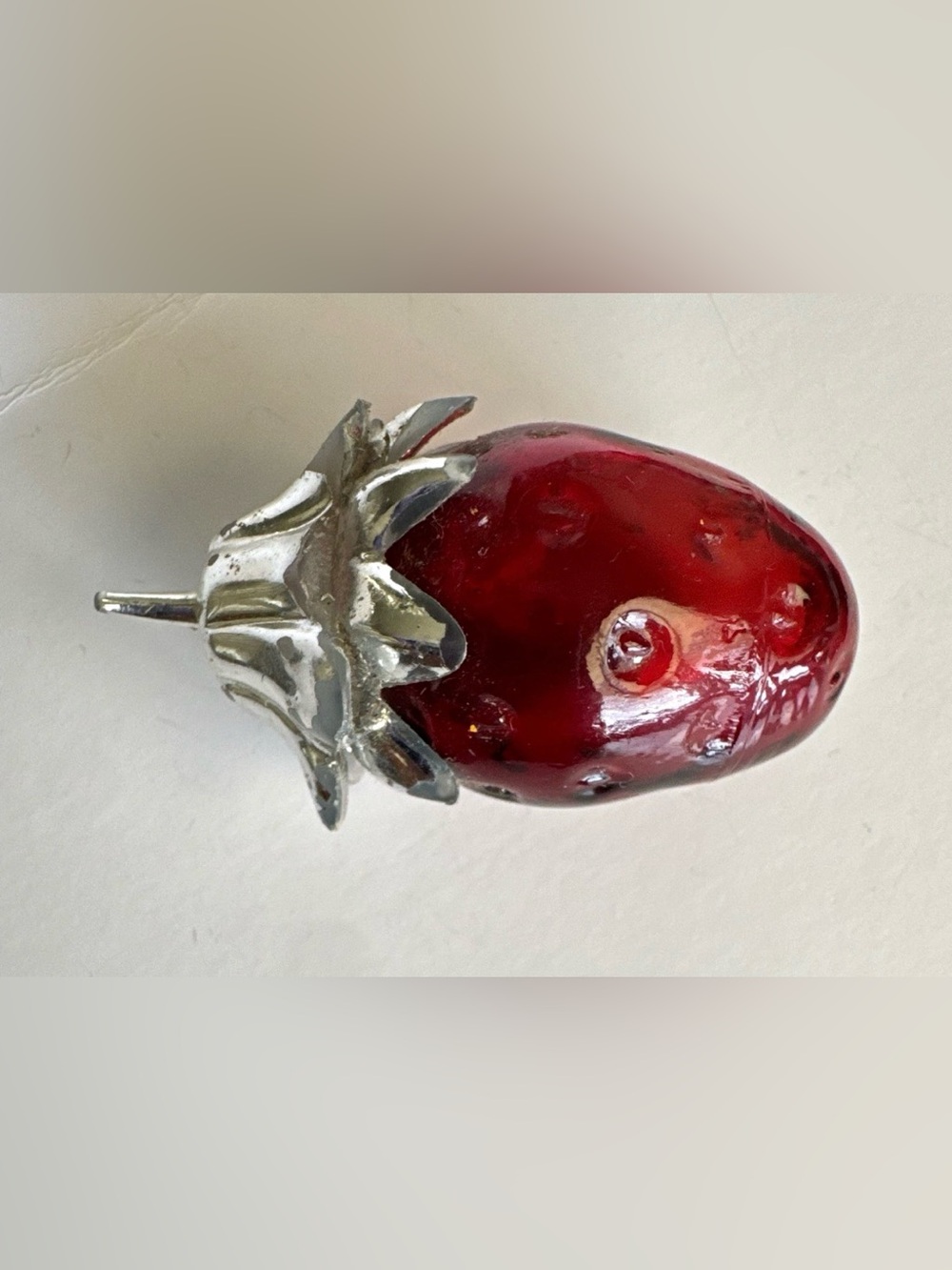 Vintage 1974 Avon Strawberry Fair Red Glass Mini Perfume Bottle Silver Cap
